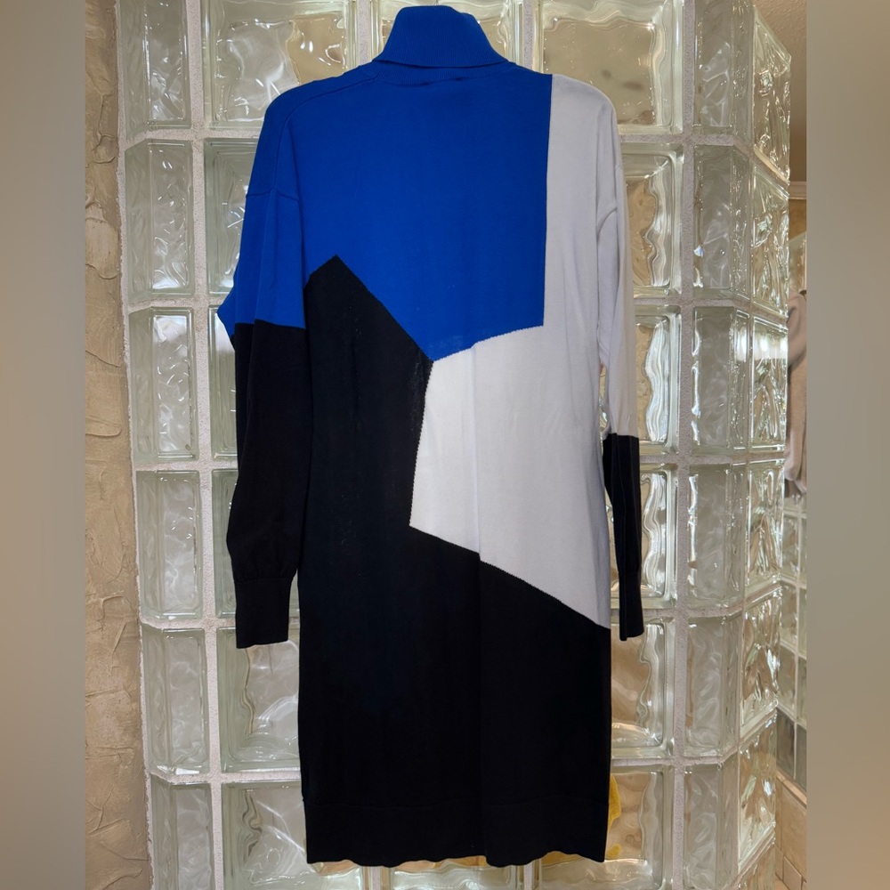 Joan Vass Blue and Black Colorblock Midi Dress